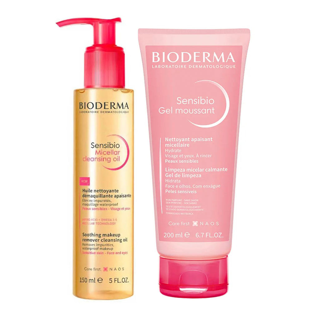 Bioderma Sensibio Kit - Óleo Micellar Facial + Gel de Limpeza Facial para Todos os Tipos de Pele