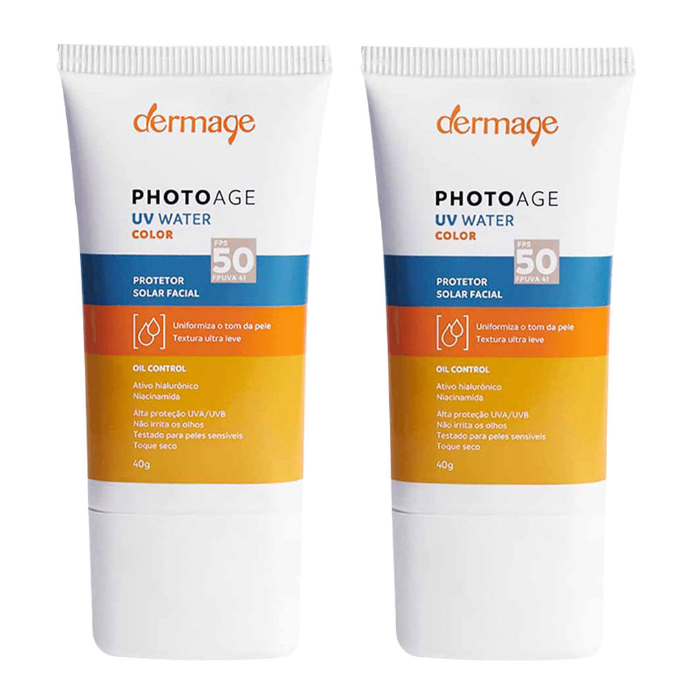 Dermage Photoage UV Water Color Protetor Solar Facial FPS50 Kit com 2 Unidades Nude