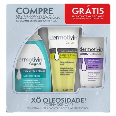 Dermotivin Kit Xô Oleosidade - Sabonete + Esfoliante Scrub + Hidratante