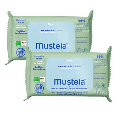 Kit 2 Toalhas Umedecidas Mustela Compostáveis com Perfume 60 Unidades cada