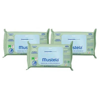 Kit 3 Toalhas Umedecidas Mustela Compostáveis com Perfume 60 Unidades cada