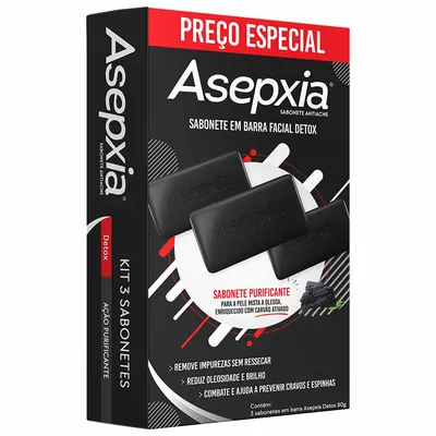 Kit Asepxia Sabonete Facial Detox - 3 Unidades