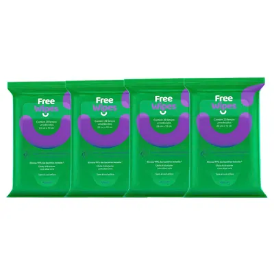 Kit Free Wipes Lenço Umedecido Antisseptico com 4 Unidades