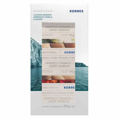 Kit Sabonete em Barra Korres Amêndoa e Cereja, Algodão e Lavanda Marinha