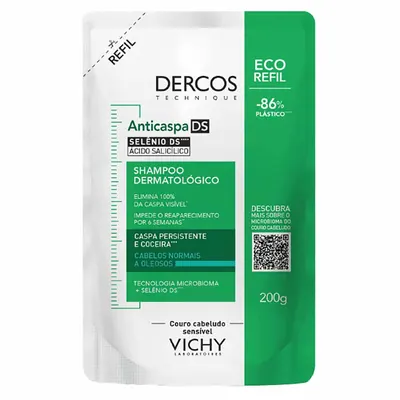Refil Shampoo Anticaspa Cabelos Normais a Oleosos Selênio DS e Ácido Salicílico Vichy Dercos DS